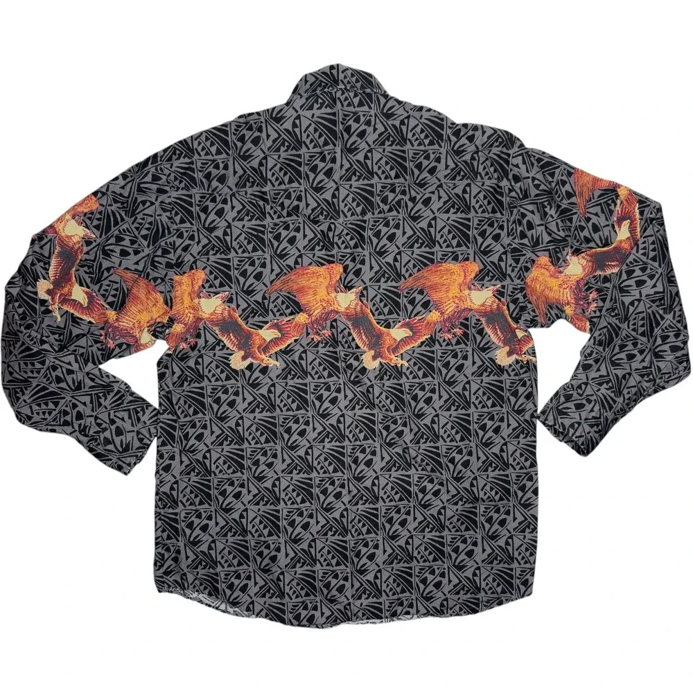Vintage‎ Roper Bald Eagle Wrap-Around Art Button Shirt Large Western Rockabilly